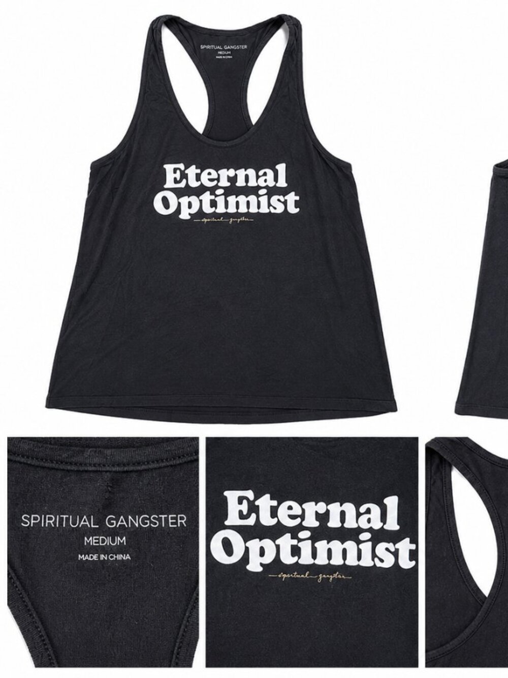 Spiritual Gangster Eternal Optimist Tank Top Size M Black Graphic Racerback